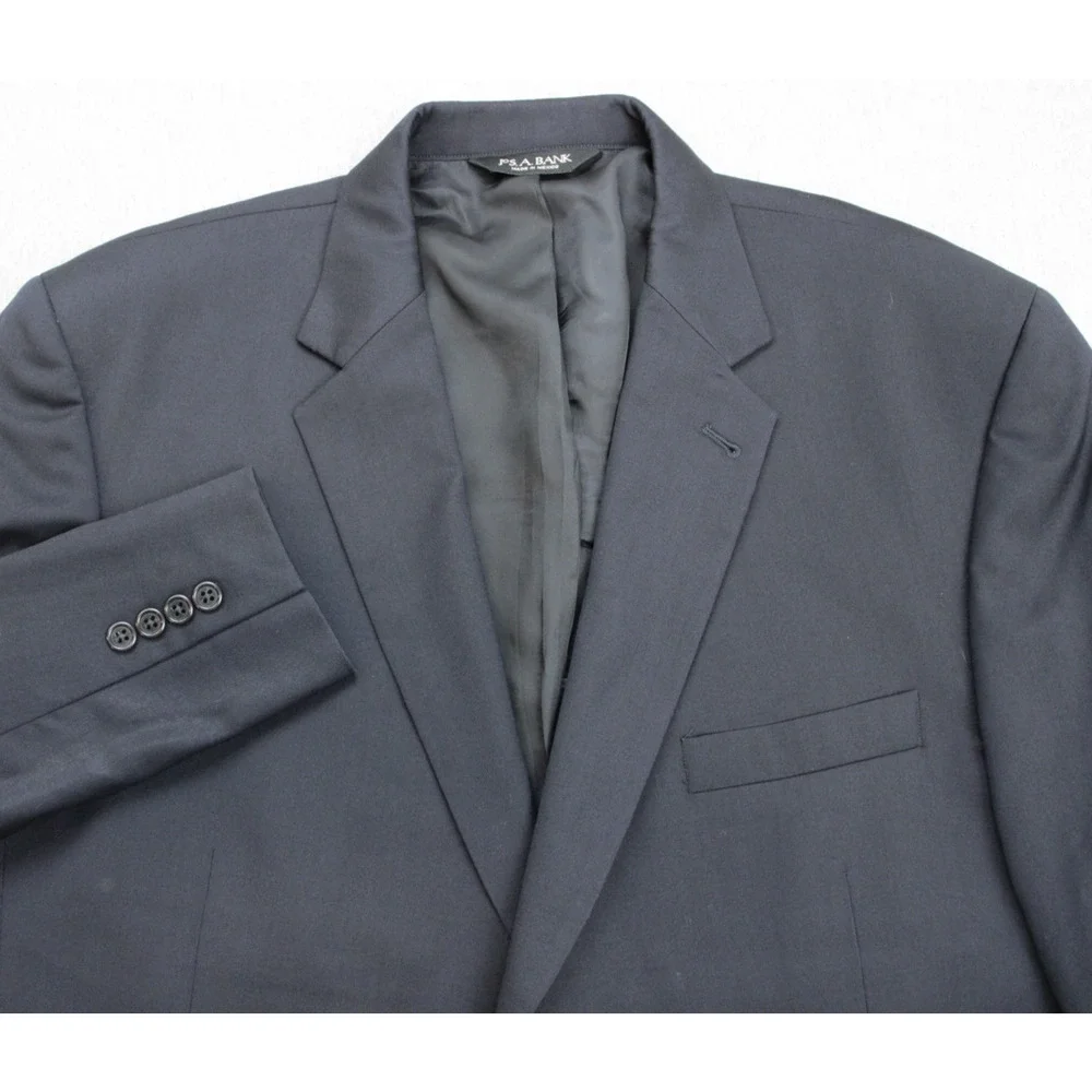Jos A Bank Blazer 46R Navy Blue 100% Wool Lined Signature 2-Buttons